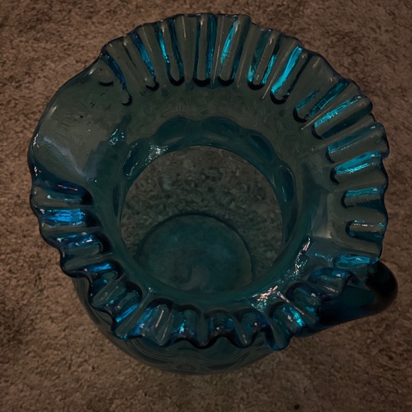 Blue Glass Pitcher with Ruffled Rim - Picture 2 of 7